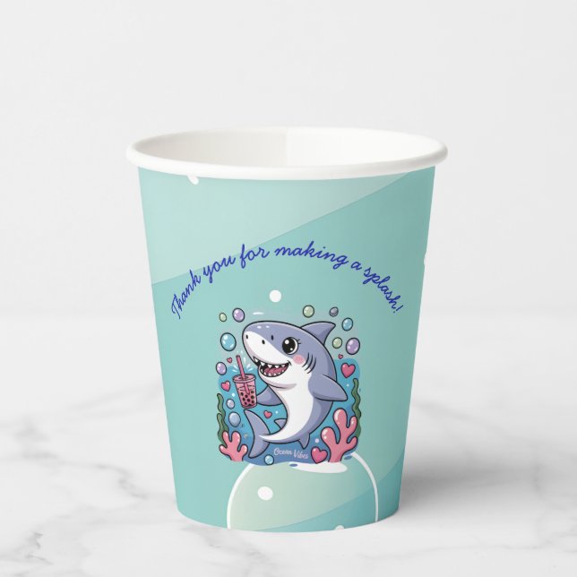 Vasos De Papel Kawaii Boba Shark Under Sea Baby Shower (Izquierda)