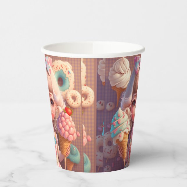 Vasos De Papel Kawaii lindo chica con helados (Izquierda)