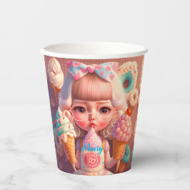 Vasos De Papel Kawaii lindo chica con helados