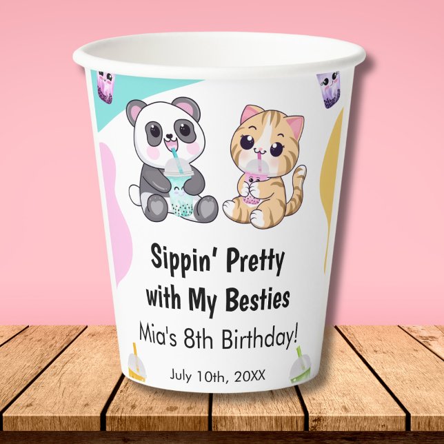 Vasos De Papel Kawaii Panda y Tiger Bubble Tea Kids Cumpleaños (Subido por el creador)