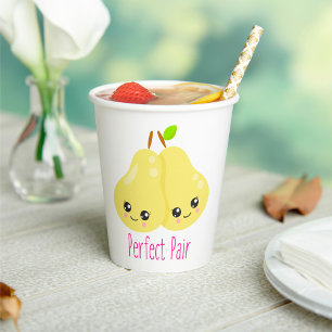 Vasos De Papel Kawaii Pear Pareja Perfecta Pareja Funny Pun
