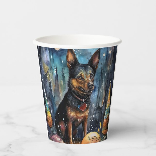 Vasos De Papel Kelpie australiano de Halloween con calabazas ater (Anverso)