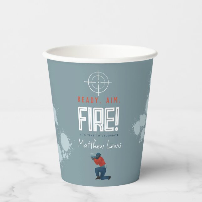 Vasos De Papel Kids Blue Paintball Boys Guay Birthday Party (Anverso)