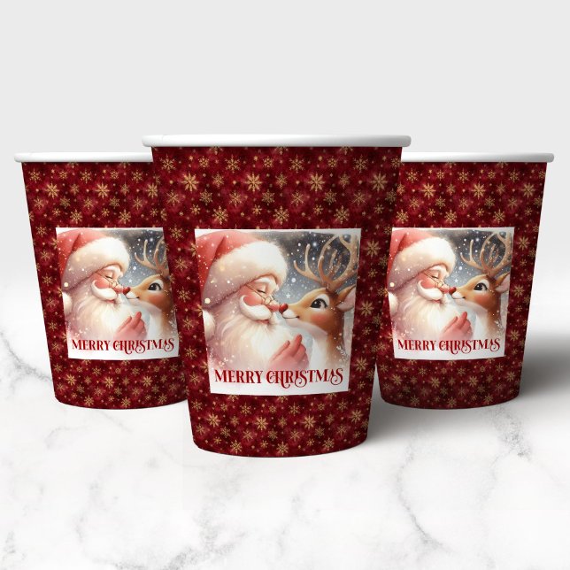 Vasos De Papel Kids Christmas Paper Cups Cute Santa and Rudolph  (Kids Christmas Paper Cups Cute Santa and Rudolph Art)