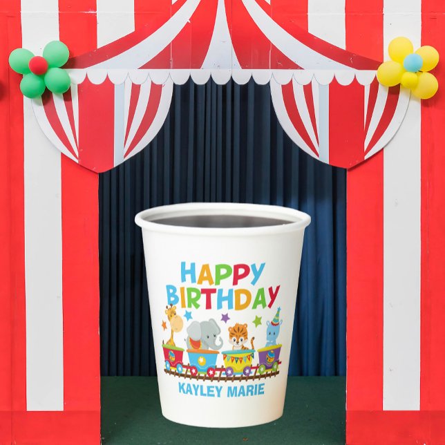 Vasos De Papel Kids Circus Animal Train Cute Personalizado Cumple (Subido por el creador)