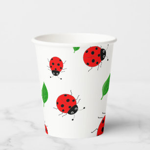 Vasos De Papel Kids Cute Red ladybug y patrón de permiso verde
