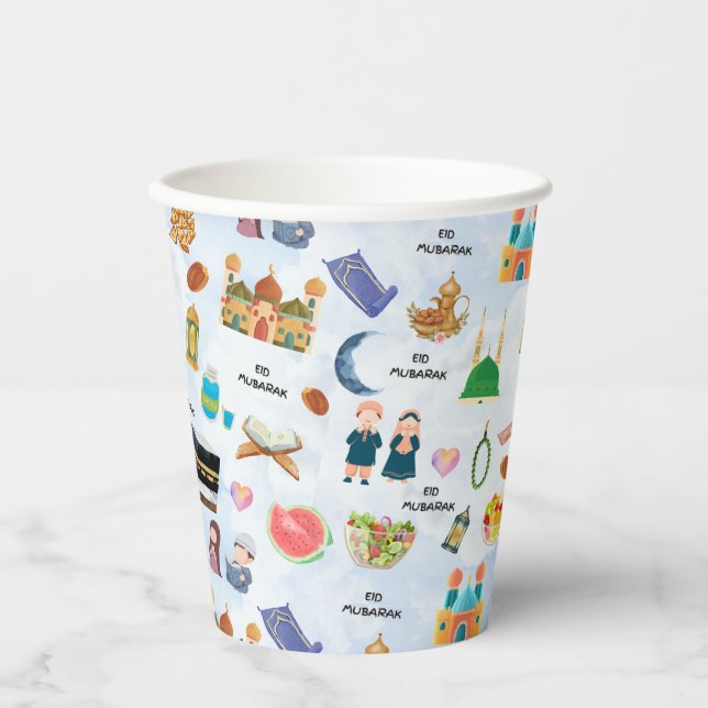 Vasos De Papel Kids Eid Mubarak Colourful Islamic Paper Cups (Anverso)