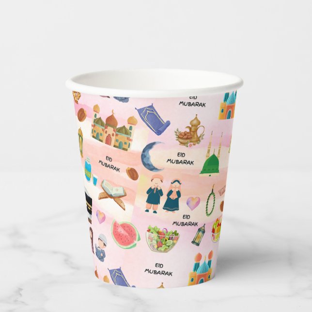 Vasos De Papel Kids Eid Mubarak Colourful Islamic Paper Cups (Anverso)