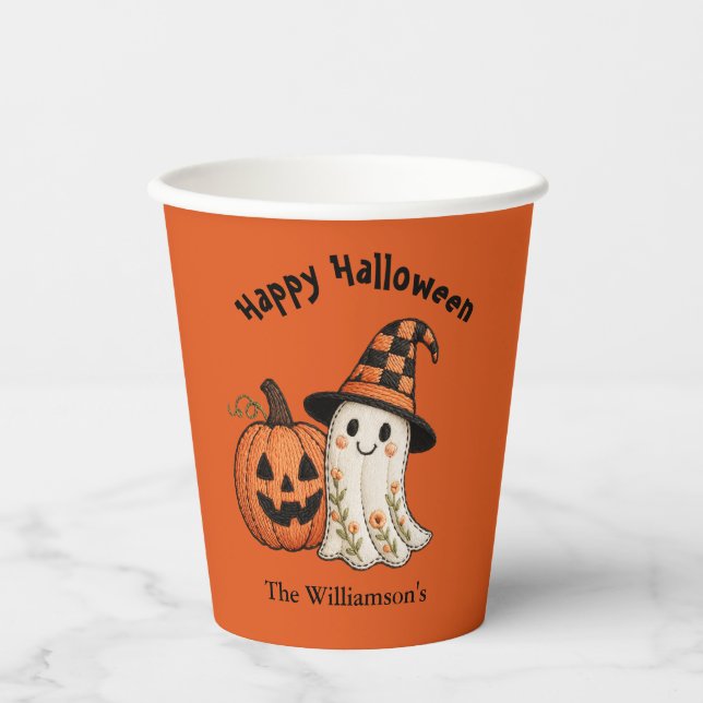 Vasos De Papel Kids Halloween Cute Ghost Pumpkin Party  (Anverso)