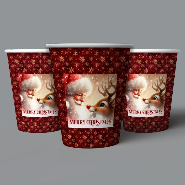 Vasos De Papel Kids Holiday Cups with Santa and Red Nose Rudolph (Kids Holiday Cups with Santa and Red Nose Rudolph)