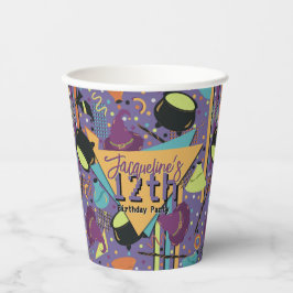 Vasos De Papel Kids Purple Retro Witchy Halloween Cumpleaños