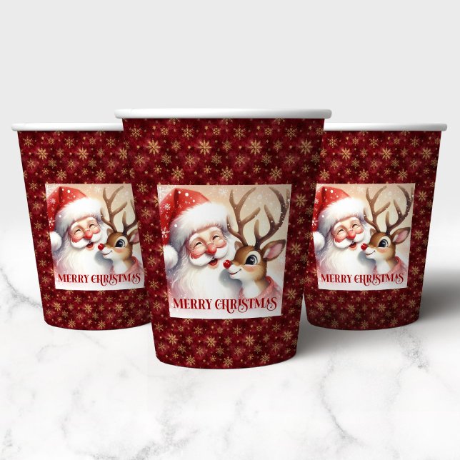 Vasos De Papel Kids Winter Holiday Cups Santa and Rudolph (Kids Winter Holiday Cups Santa and Rudolph)