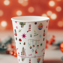 Vasos De Papel Kitsch Navidad | Monograma de Fiesta Navideña Retr