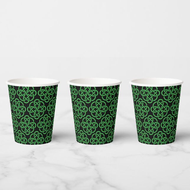 Vasos De Papel Knot de Escudo Celta Verde y Negro (Multi)