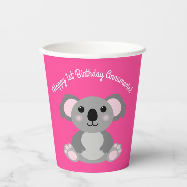 Vasos De Papel Koala Bear Cute Kid Birday Party (Anverso)
