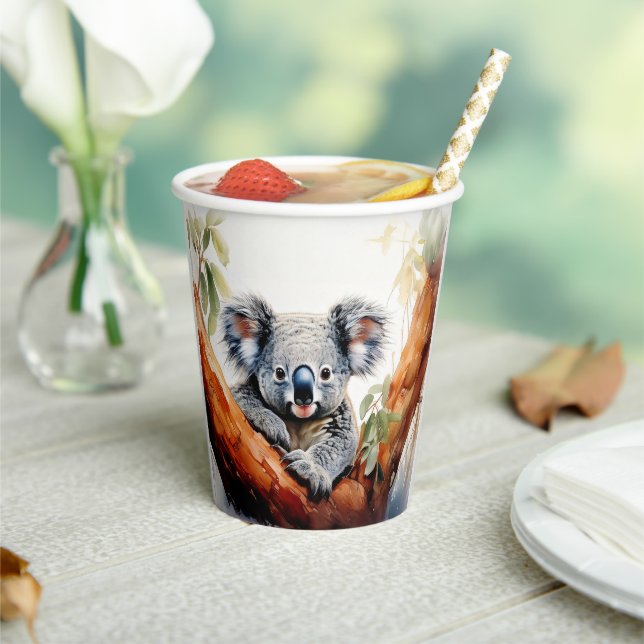 Vasos De Papel Koala sentado en un árbol de goma (in situ)