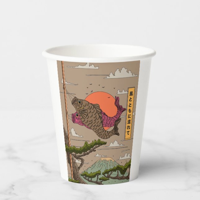 Vasos De Papel Koinobori Fluye con el Viento (Anverso)