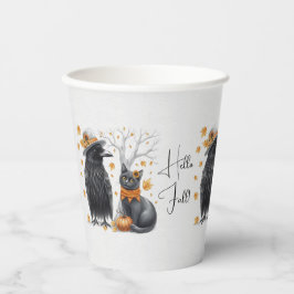 Vasos De Papel Krähe und Katze „Hallo Fall!“ Thanksgiving Crow 