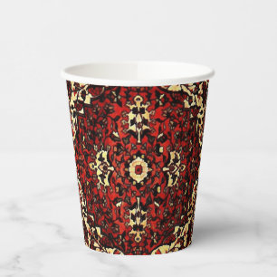 Vasos De Papel La alfombra persa se ve en rojo oscuro y crema