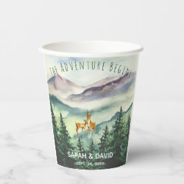 Vasos De Papel La aventura comienza Ciervo cierva acuarela montañ