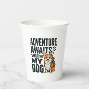 Vasos De Papel La aventura espera con mi perro diseño vintage de