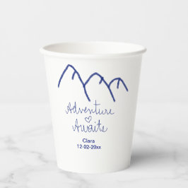 Vasos De Papel La aventura espera corazón de montaña azul agregar