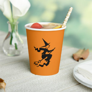 Vasos De Papel La bruja de Halloween naranja negro espantada