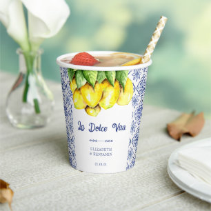 Vasos De Papel La Dolce Vita Boda Azulejos Mediterráneos Azules