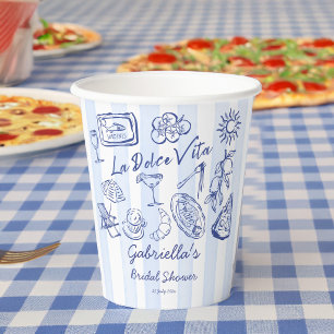 Vasos De Papel La dolce vita rayas azules ducha de novia italiana
