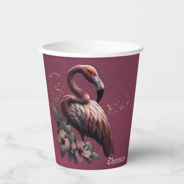 Vasos De Papel La elegancia tropical, el flamingo en el crepúscul (Anverso)