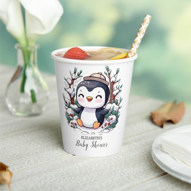 Vasos De Papel La encantadora Bonito Penguin Baby Shower (in situ)