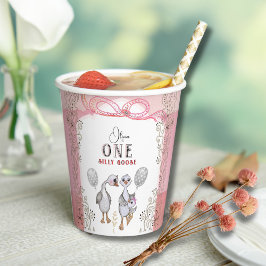 Vasos De Papel La familia Cabosa Rosa y Bow Primer Cumpleaños