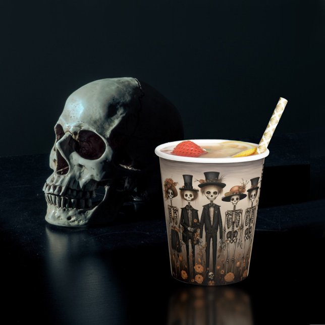 Vasos De Papel La familia de Skeleton feliz Halloween (Subido por el creador)