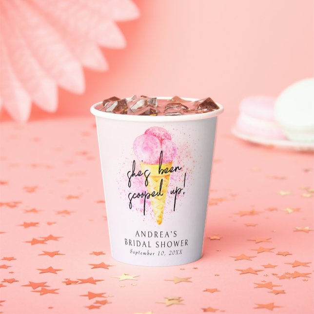 Vasos De Papel La han sacado de helado rosado, ducha de novia (in situ)