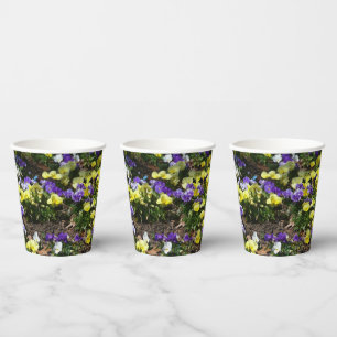 Vasos De Papel La ladera de los Pansies morado y amarillo