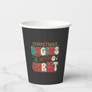 Vasos De Papel La Navidad Comienza Con Cristo Santa Retro