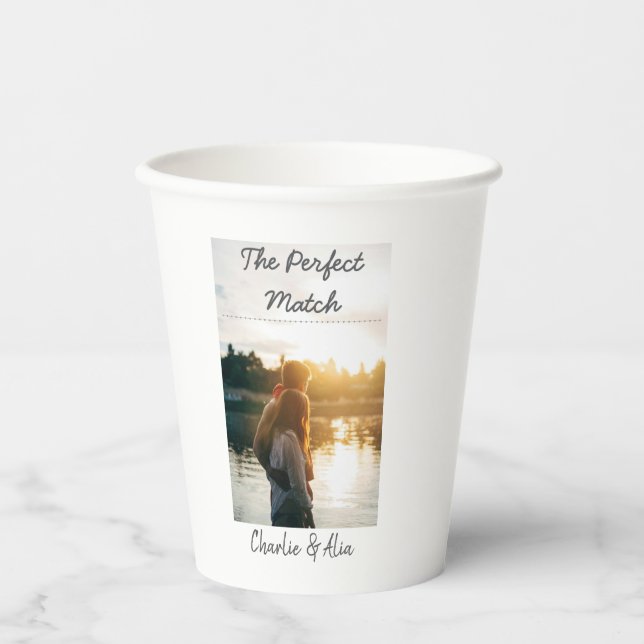 Vasos De Papel La pareja perfecta boda foto moderna añadir (Anverso)