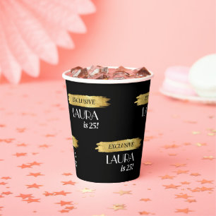 Vasos De Papel La revista de cumpleaños moderna cubre el oro negr