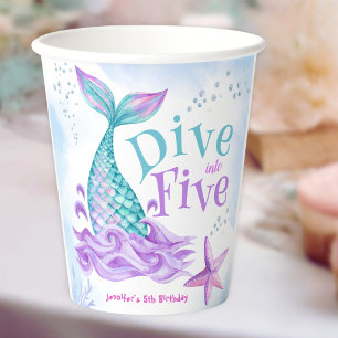 Vasos De Papel La sirena 5 cumpleaños se hunde en cinco