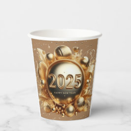 Vasos De Papel La tipografía de oro feliz año nuevo 2025