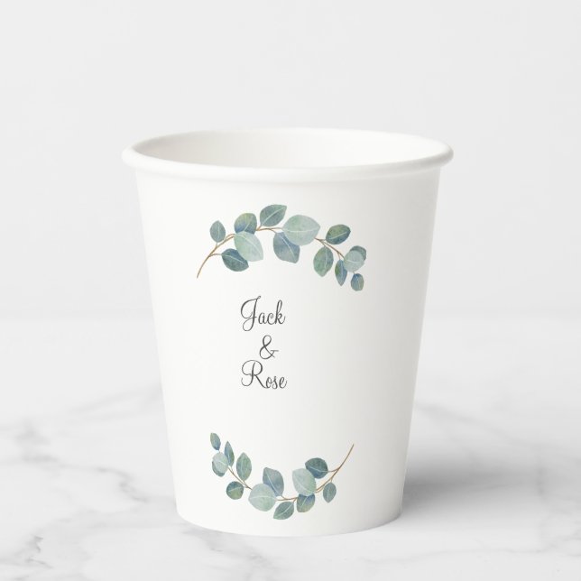 Vasos De Papel La vegetación rústica Eucalyptus Boda de verano. (Anverso)