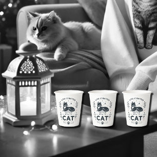 Vasos De Papel La vida es mejor con un gato