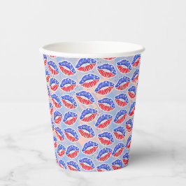 VASOS DE PAPEL LABIOS AZULES ROJOS PATRIÓTICOS