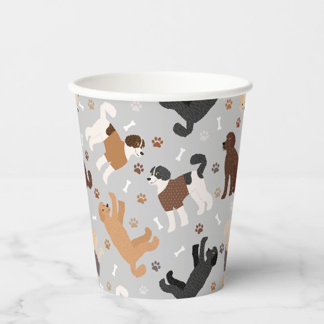 Vasos De Papel Labradoodle / Goldendoodle Huesos y Papas para Cuc (Anverso)