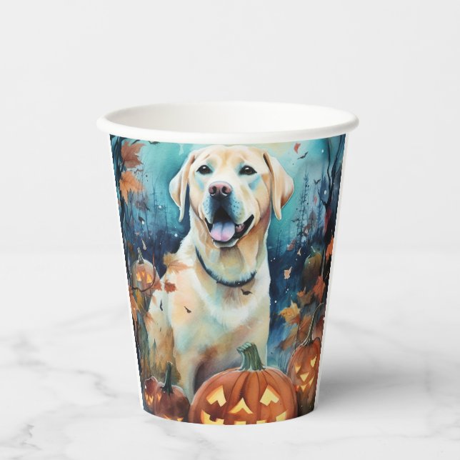 Vasos De Papel Labrador de Halloween con calabazas temerosas (Anverso)