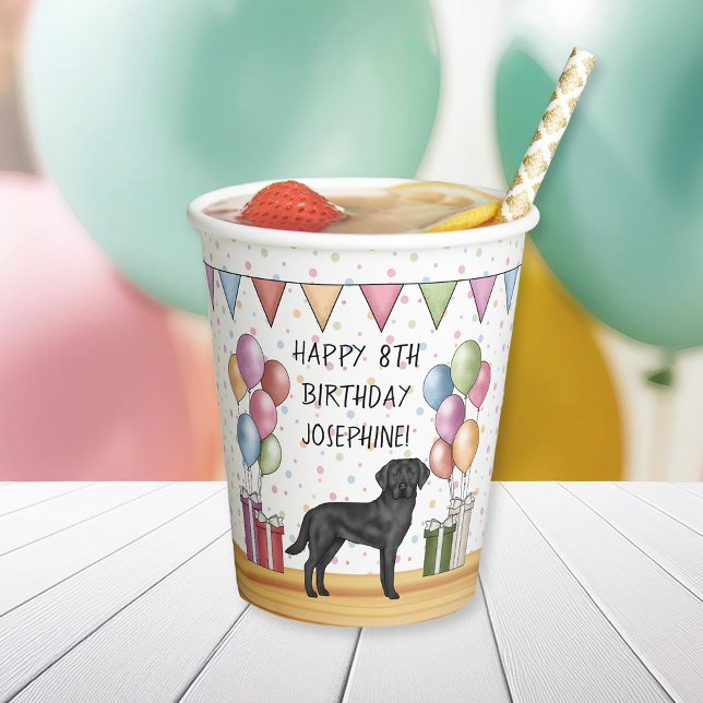 Vasos De Papel Labrador Retriever Negro Cumpleaños Colorido (Subido por el creador)