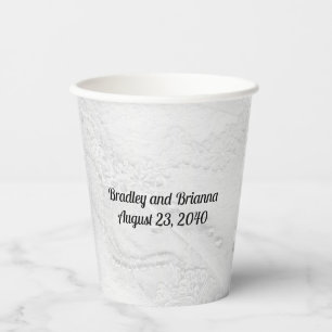 Vasos De Papel Lace blanco y plateado y perlas en satén