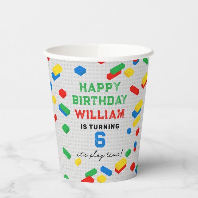 Vasos De Papel Ladrillos Coloridos Cuidados Bloquean Niños Cumple (Izquierda)