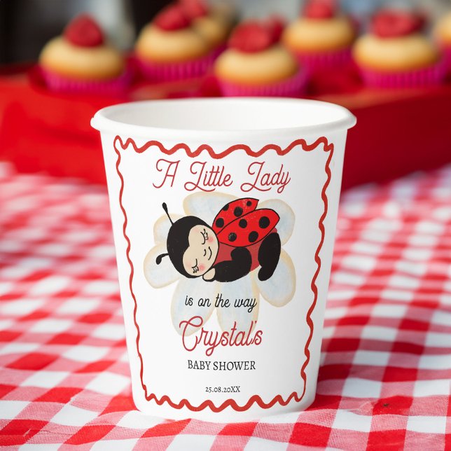 Vasos De Papel Ladybug baby ducha lindo bebé durmiendo en una mar (Ladybug baby shower cute sleeping bug on a daisy monogrammed customized paper cups table decor)