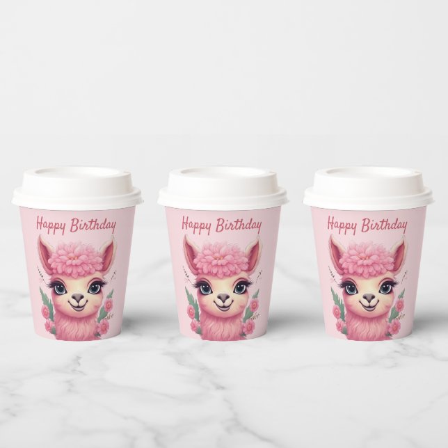 Vasos De Papel Lama, bebé sonriente rosa (Multi)